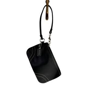 COACH Black Handbag Leather Embossed Logo Zip Top Detachable Wristlet Wallet